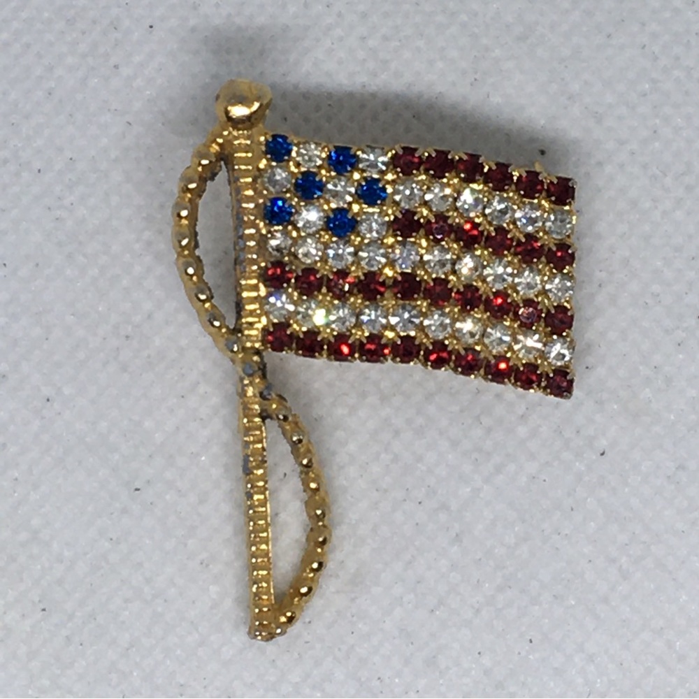 Vintage Rafaelian United States Flag Brooch, Crystal